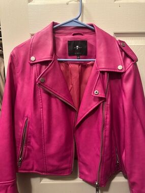 7 For All Mankind Hot Pink Faux Leather Moto Jacket